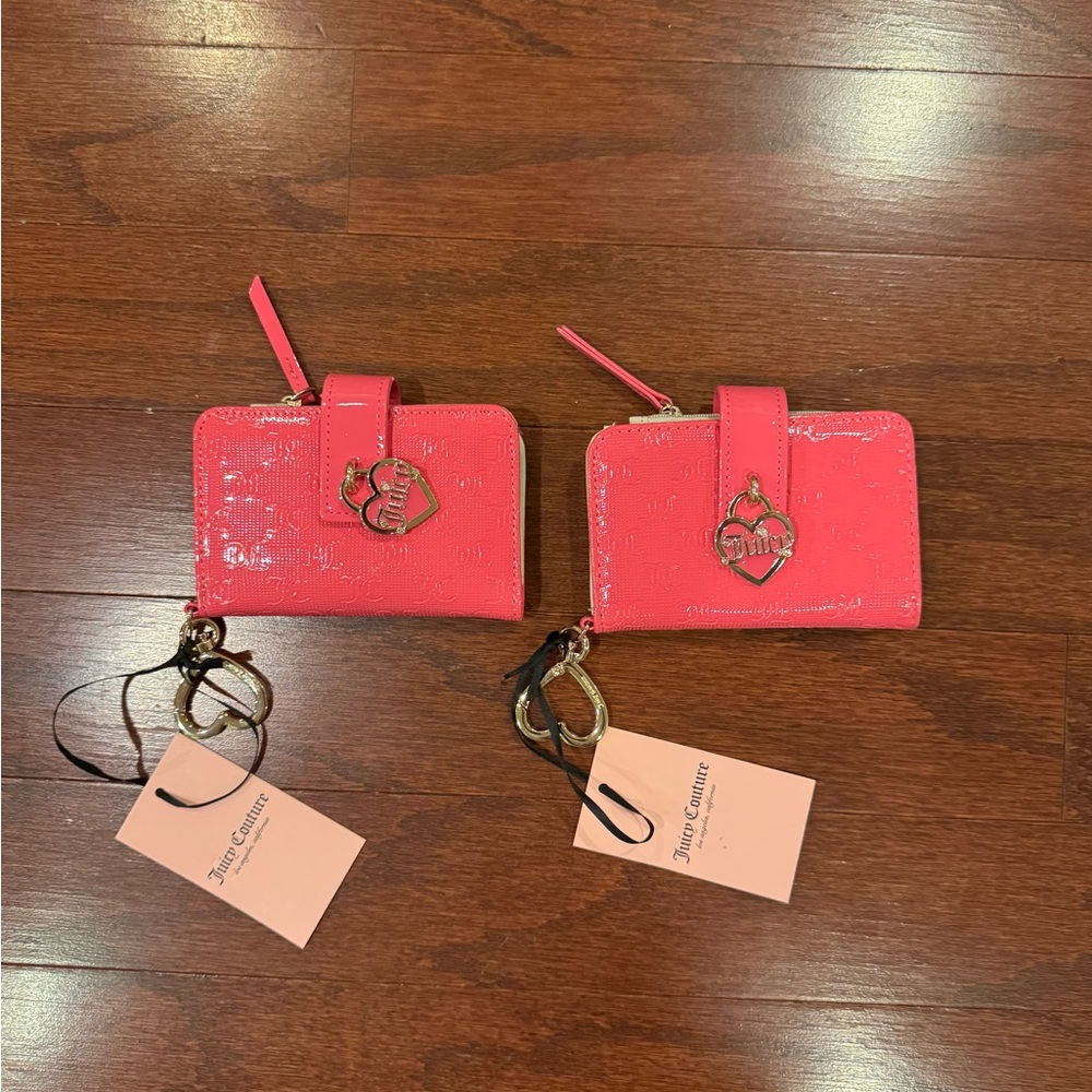 Juicy Couture Vibrant Pink Card Holder with Heart Charm
